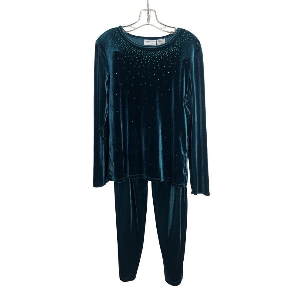 Vtg Jaclyn Smith long-sleeve velvet top W/ matching pants Size L  Emerald green